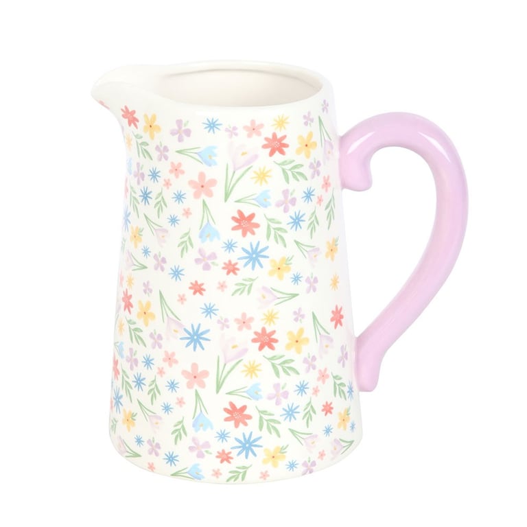 Spring Floral Print Ceramic Flower Jug - Vibrant Home Decor for Spring Celebrations