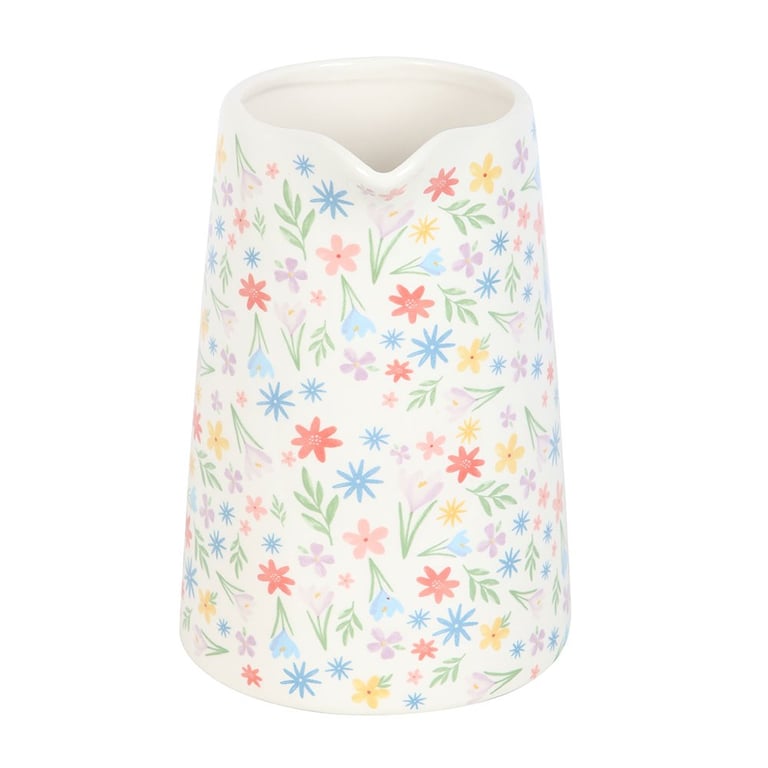 Spring Floral Print Ceramic Flower Jug - Vibrant Home Decor for Spring Celebrations