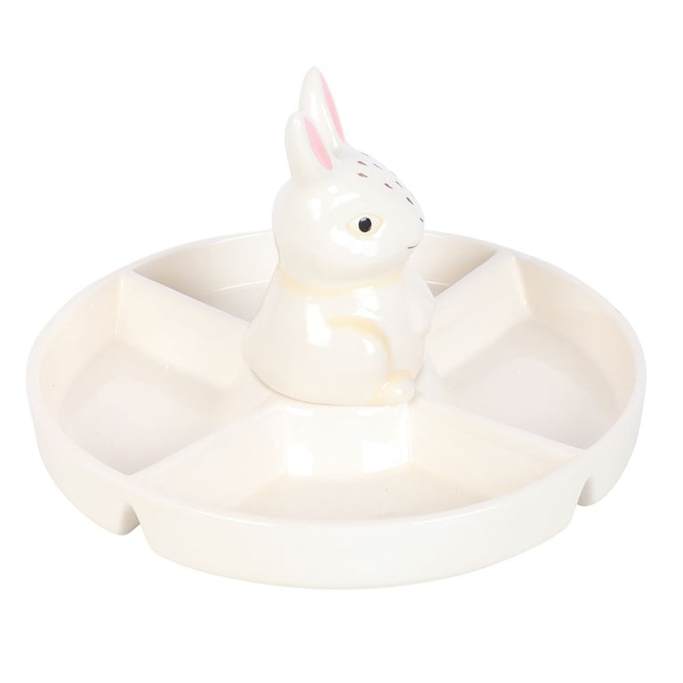 Easter Bunny Chip & Dip Ceramic Snack Plate - Handwash Only, Springtime Partyware