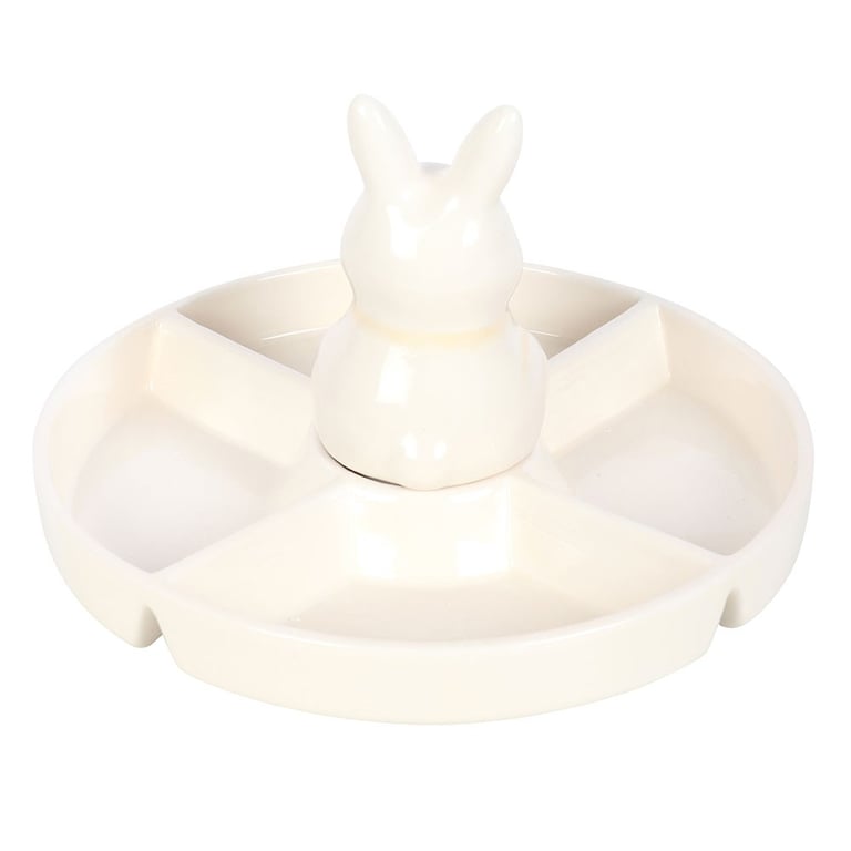 Easter Bunny Chip & Dip Ceramic Snack Plate - Handwash Only, Springtime Partyware