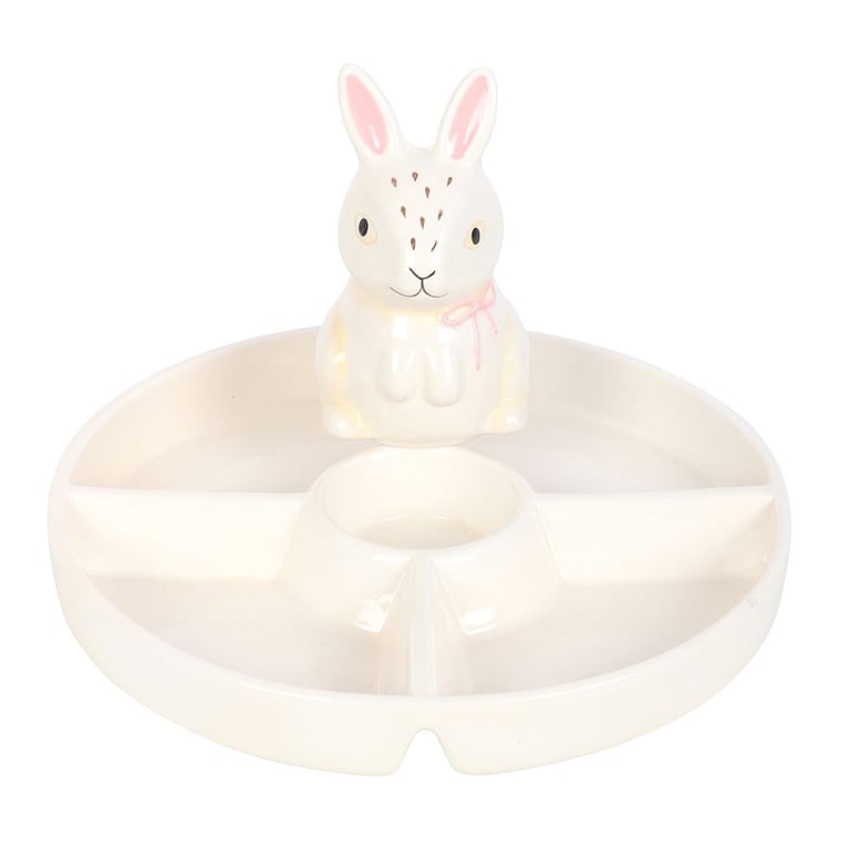 Easter Bunny Chip & Dip Ceramic Snack Plate - Handwash Only, Springtime Partyware