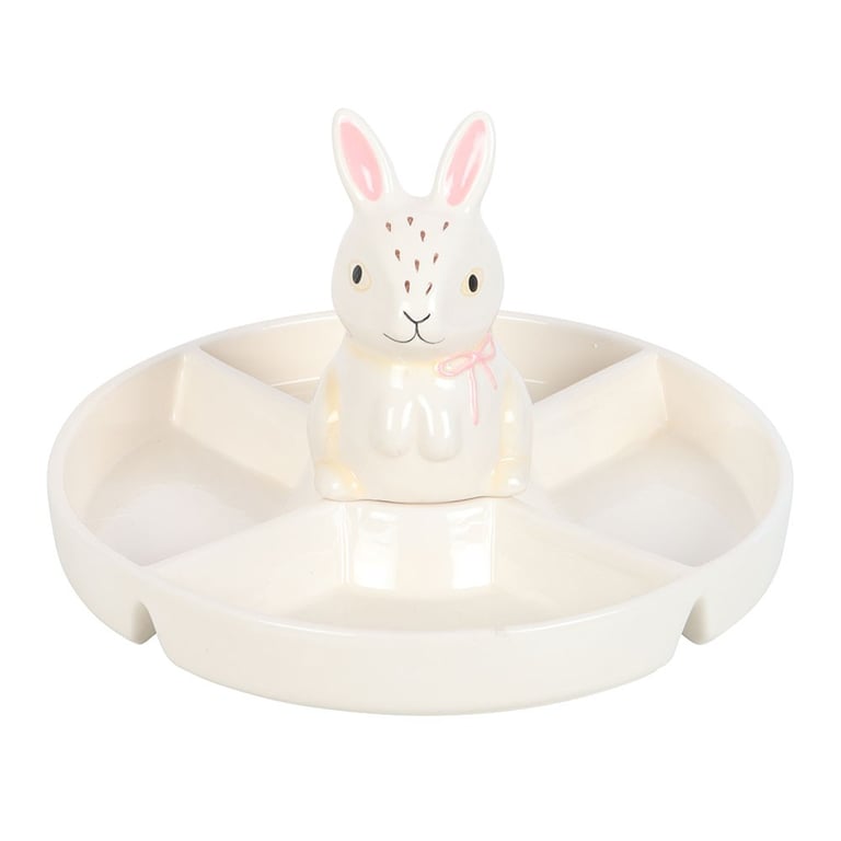 Easter Bunny Chip & Dip Ceramic Snack Plate - Handwash Only, Springtime Partyware