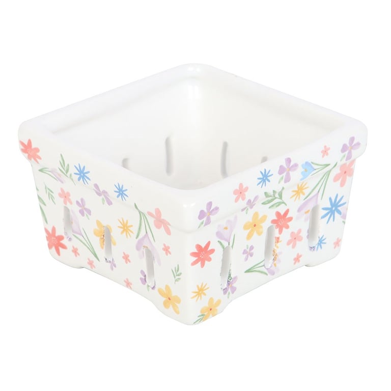 Spring Floral Print Ceramic Berry Basket - Kitchen Organizer & Fridge Storage