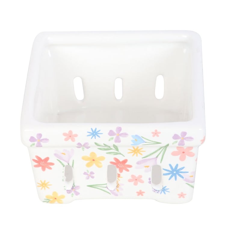 Spring Floral Print Ceramic Berry Basket - Kitchen Organizer & Fridge Storage