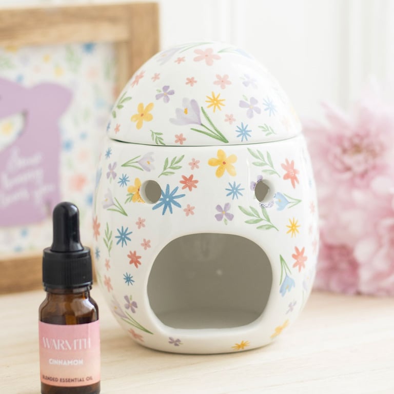 Ceramic Spring Floral Print Egg-Shaped Oil Burner and Wax Warmer - Home Fragrance Diffuser
