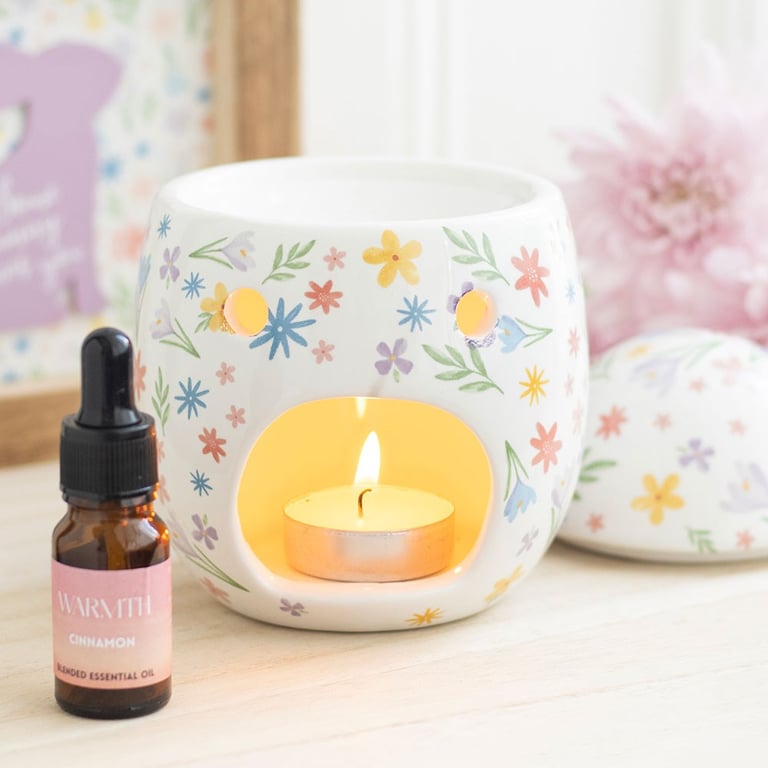 Ceramic Spring Floral Print Egg-Shaped Oil Burner and Wax Warmer - Home Fragrance Diffuser