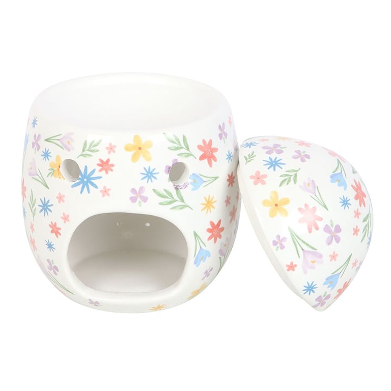 Ceramic Spring Floral Print Egg-Shaped Oil Burner and Wax Warmer - Home Fragrance Diffuser