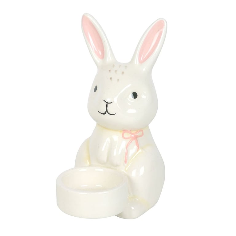 Ceramic Bunny Shaped Tealight Holder - Spring Easter Decor Candle Holder