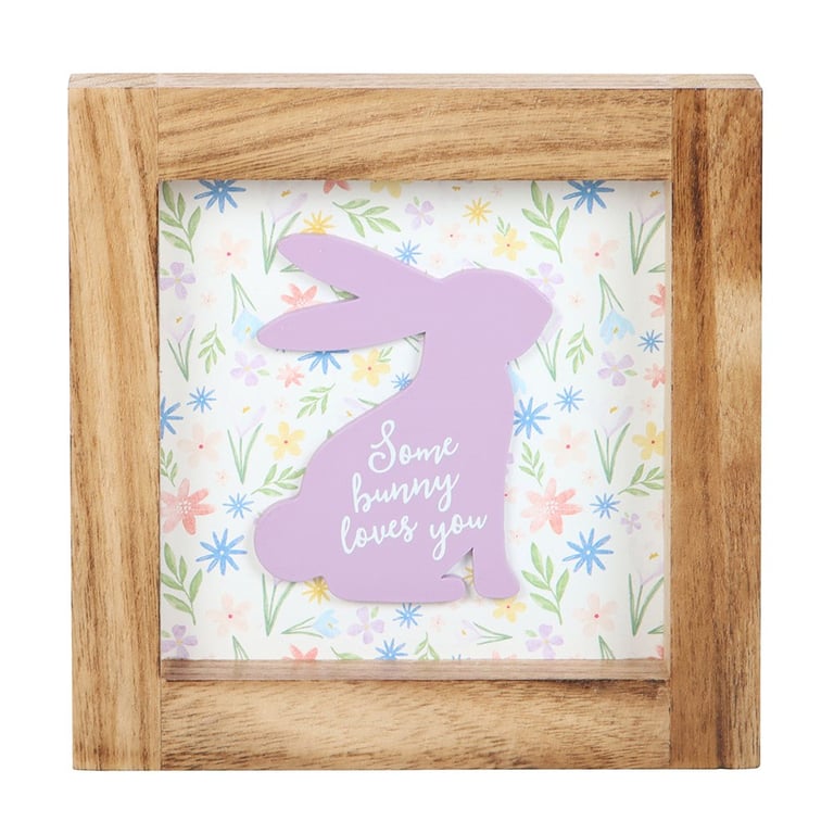 Wooden Frame Sign - Some Bunny Loves You Easter Decor with Floral Background