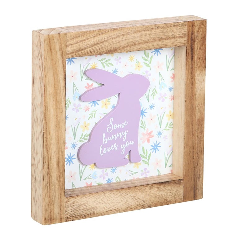 Wooden Frame Sign - Some Bunny Loves You Easter Decor with Floral Background