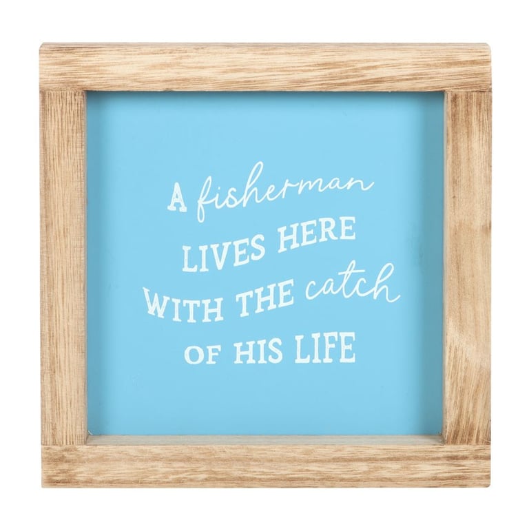 A Fisherman Lives Here Nautical Wooden Frame Sign