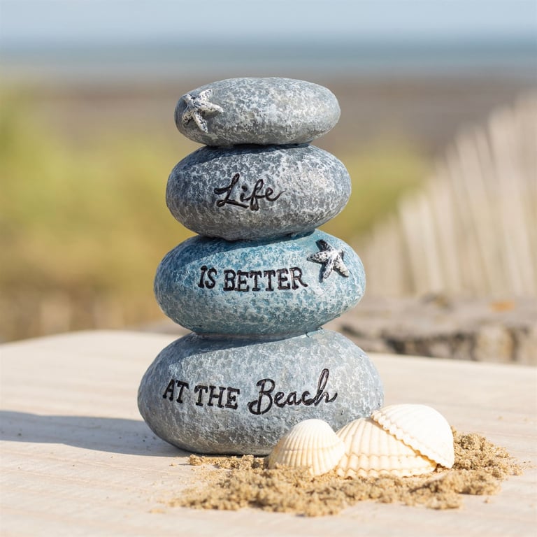 Life is Better at the Beach Resin Stone Ornament - Seaside Memento Decoration with Starfish Detail