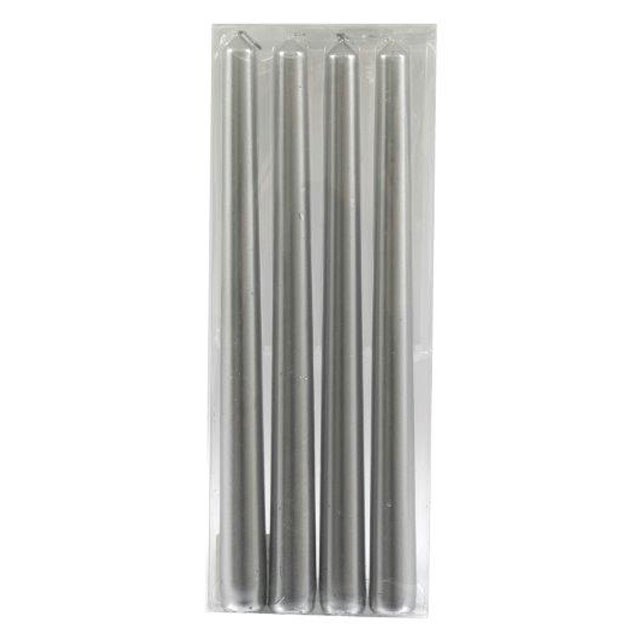Silver Taper Candlesticks Set - 4 x 25cm Tall Christmas Decorations