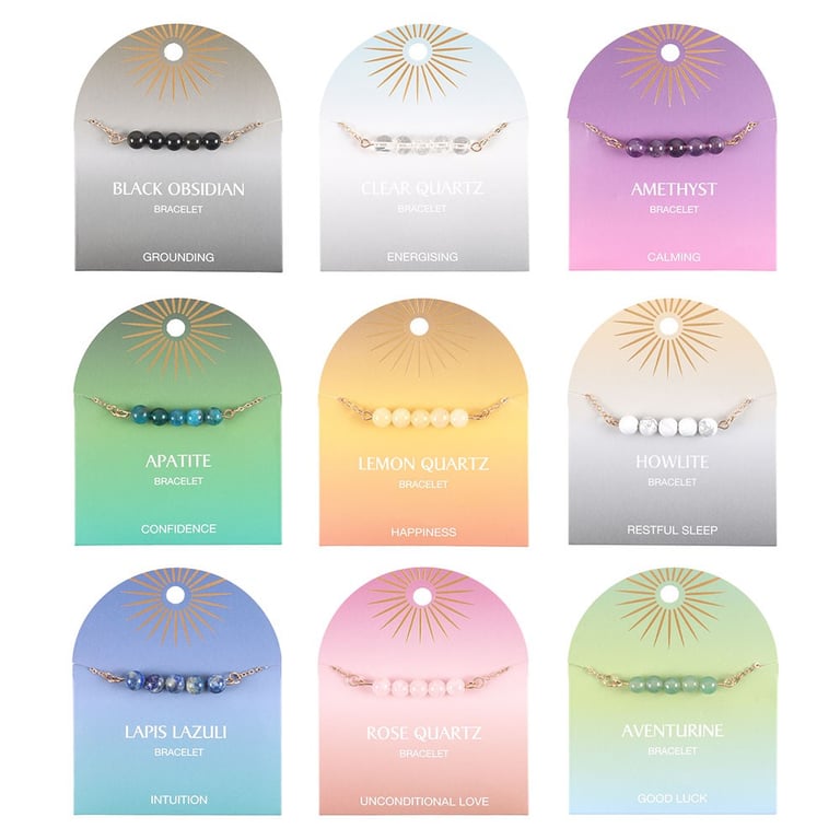 Crystal Beaded Chain Bracelet Set - 9-Piece Healing Jewelry Collection
