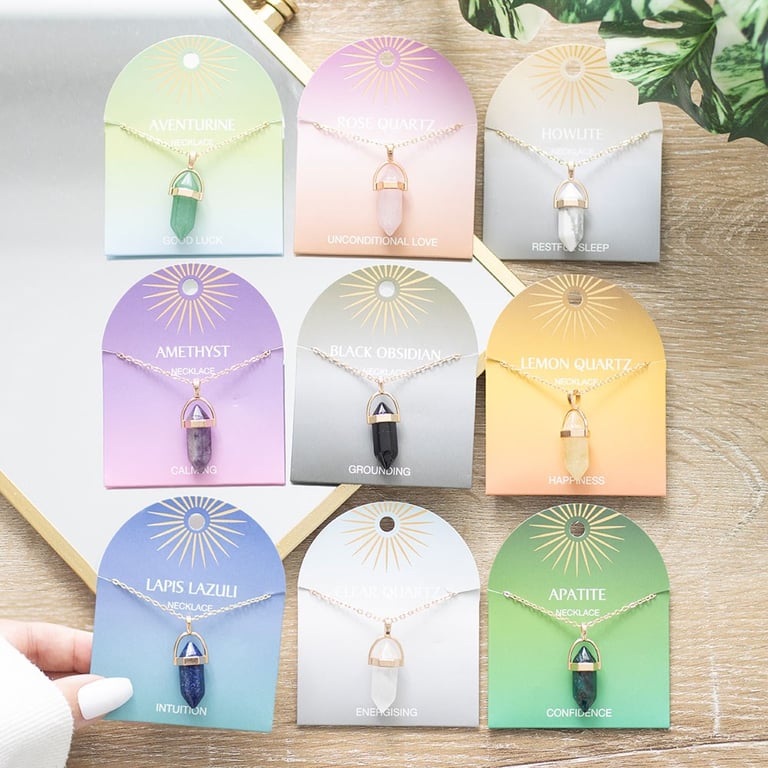 Crystal Pendant Necklaces Set - 9 Piece Healing Jewelry Collection
