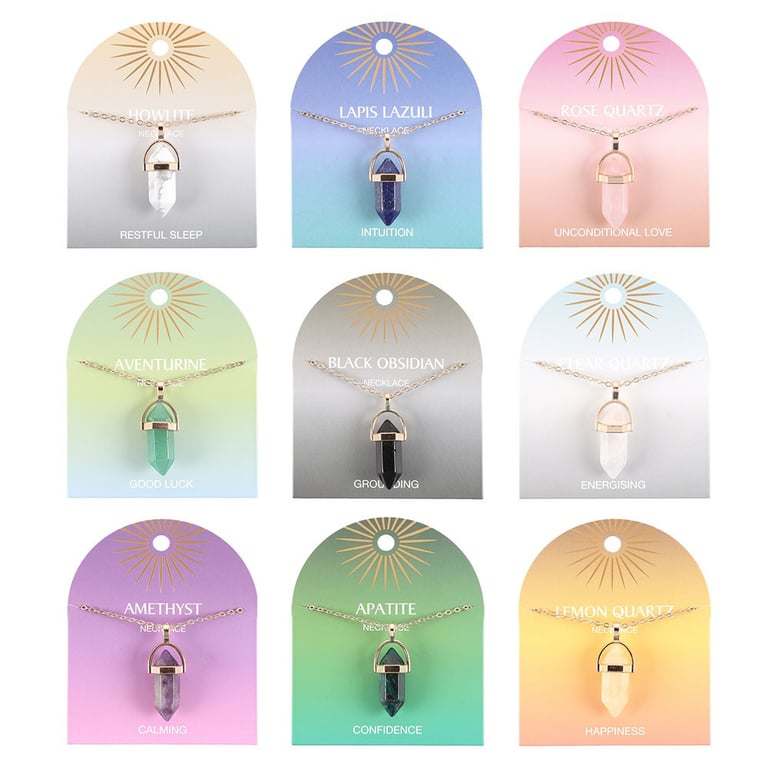 Crystal Pendant Necklaces Set - 9 Piece Healing Jewelry Collection