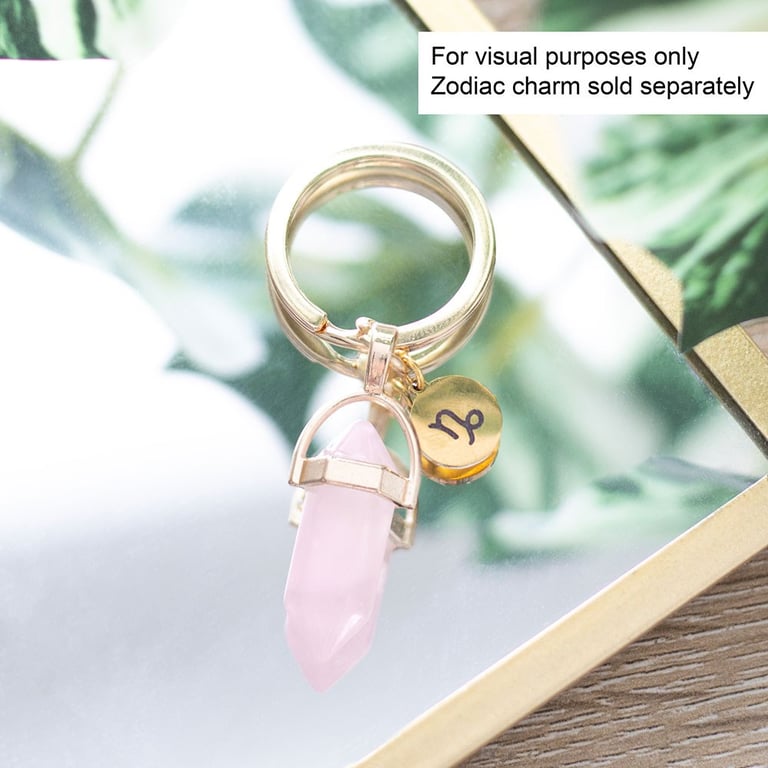 Crystal Healing Keyrings Set - 9 Crystal Point Pendants with Gold-Tone Keyring