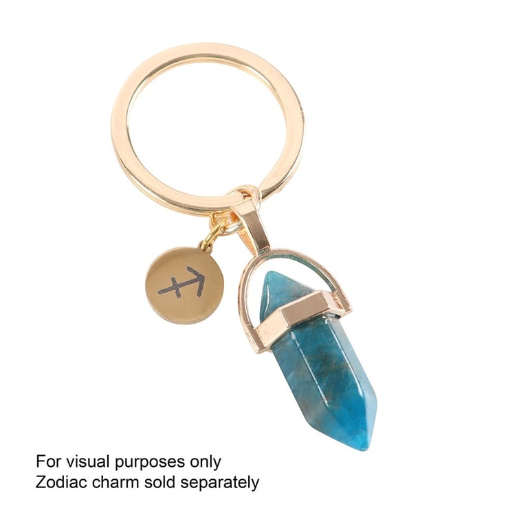 Crystal Healing Keyrings Set - 9 Crystal Point Pendants with Gold-Tone Keyring