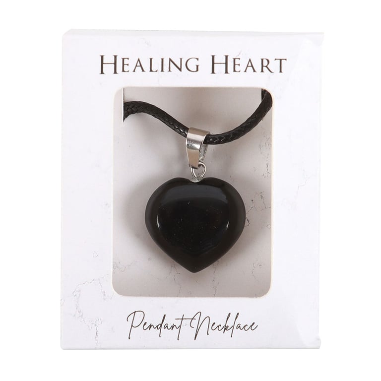 Black Obsidian Crystal Heart Necklace - Strength & Protection Against Negative Energies