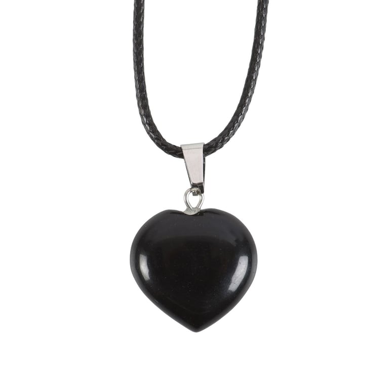 Black Obsidian Crystal Heart Necklace - Strength & Protection Against Negative Energies