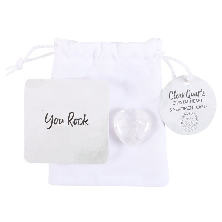 Clear Quartz Crystal Heart - Positive Energy Charm with You Rock Sentiment Card