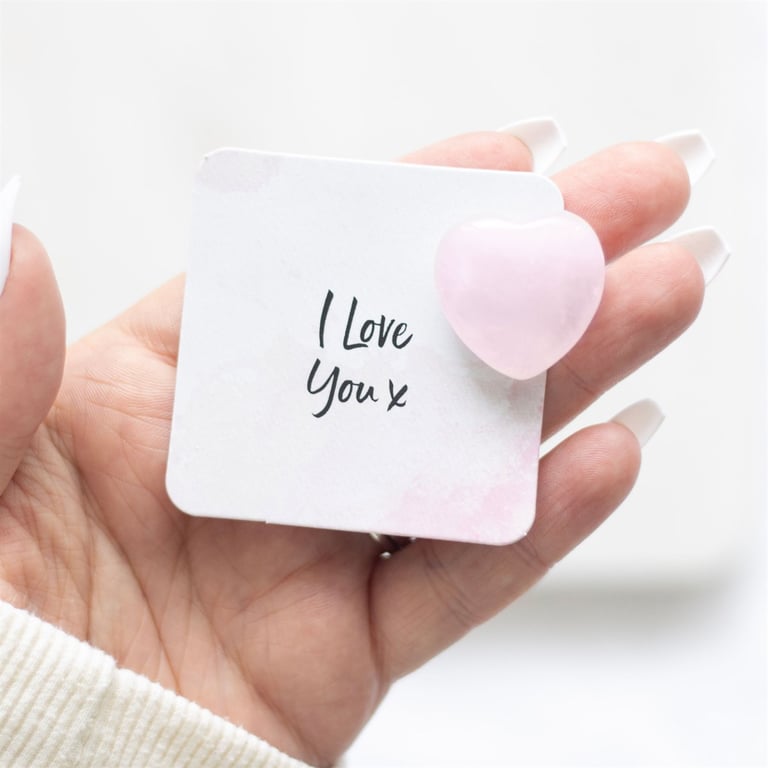 Rose Quartz Crystal Heart - Love, Friendship and Confidence Charm in Pink Velvet Bag