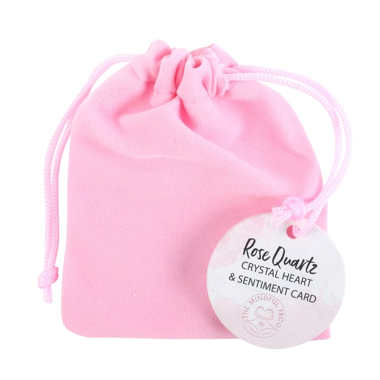Rose Quartz Crystal Heart - Love, Friendship and Confidence Charm in Pink Velvet Bag