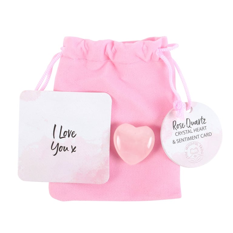 Rose Quartz Crystal Heart - Love, Friendship and Confidence Charm in Pink Velvet Bag