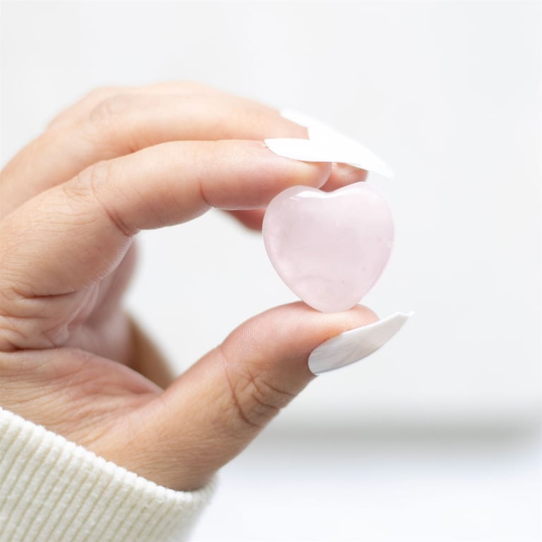 Rose Quartz Crystal Heart - Love, Friendship and Confidence Charm in Pink Velvet Bag