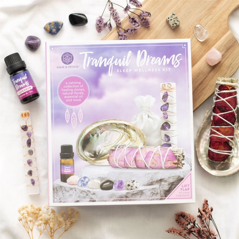 Tranquil Dreams Sleep Wellness Kit - Calming Gemstones & Essential Oil Blend for Restful Sleep