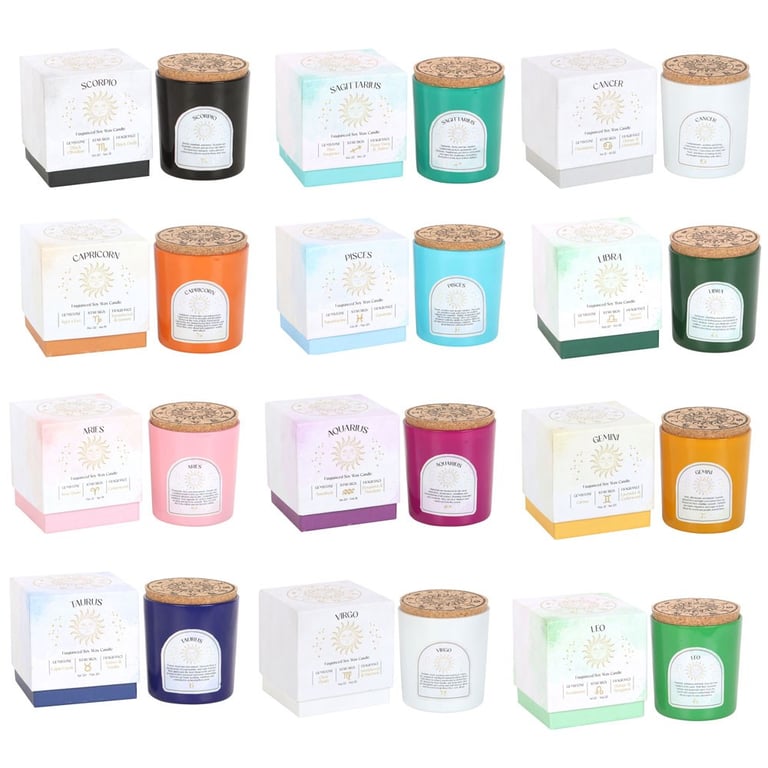 Zodiac Gemstone Candles Set - 12 Fragranced Astrology Crystals in Paraffin Wax