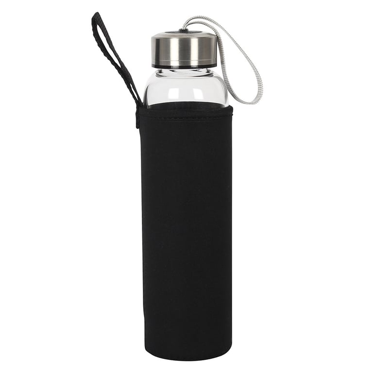 Rose Quartz Purifying Glass Water Bottle - 532ml Crystal Infused Bottle with Easy Clean Screw Off Base and Neoprene Cover