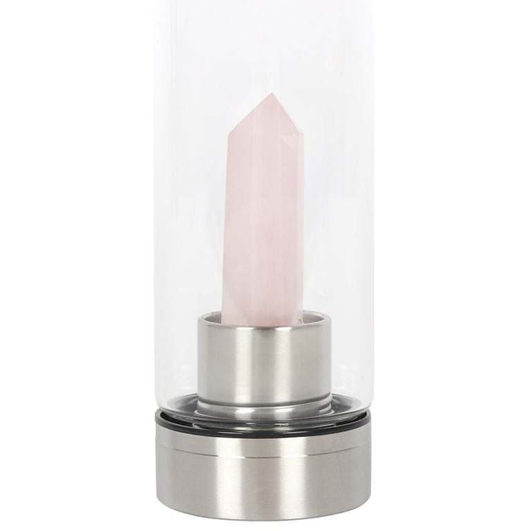 Rose Quartz Purifying Glass Water Bottle - 532ml Crystal Infused Bottle with Easy Clean Screw Off Base and Neoprene Cover