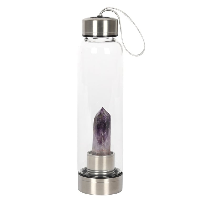 Amethyst Calming Glass Water Bottle - 532ml Crystal Infused Design with Easy Clean Screw Off Base and Neoprene Cover
