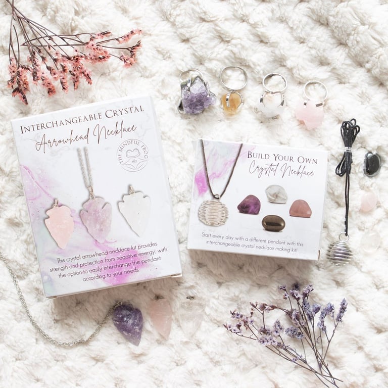 Build Your Own Crystal Necklace Kit - 4 Tumblestones & Nickel-Free Spiral Cage Necklace
