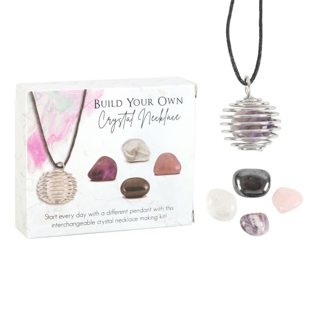 Build Your Own Crystal Necklace Kit - 4 Tumblestones & Nickel-Free Spiral Cage Necklace