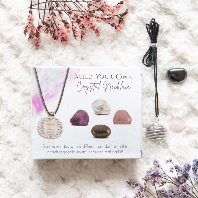 Build Your Own Crystal Necklace Kit - 4 Tumblestones & Nickel-Free Spiral Cage Necklace