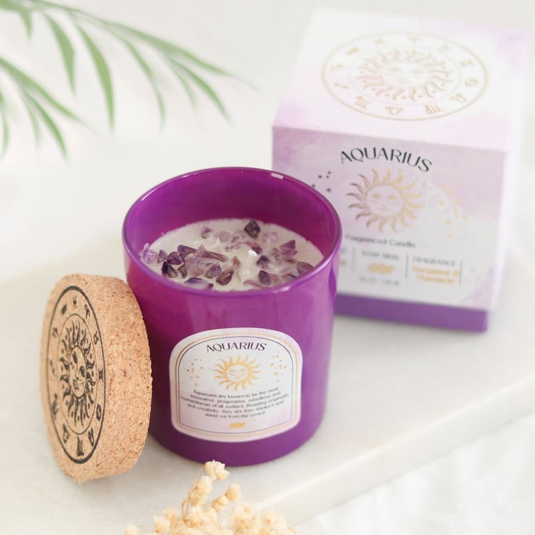 Aquarius Bergamot & Mandarin Amethyst Zodiac Candle - Spiritual Home Aromatherapy