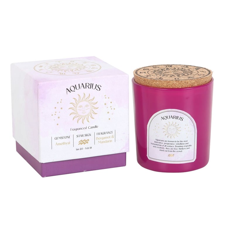 Aquarius Bergamot & Mandarin Amethyst Zodiac Candle - Spiritual Home Aromatherapy