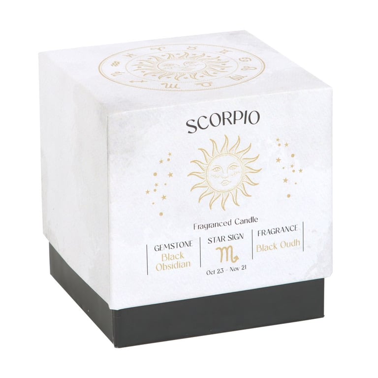 Scorpio Black Oudh Zodiac Candle with Obsidian Gemstone - Emotional Balance and Growth