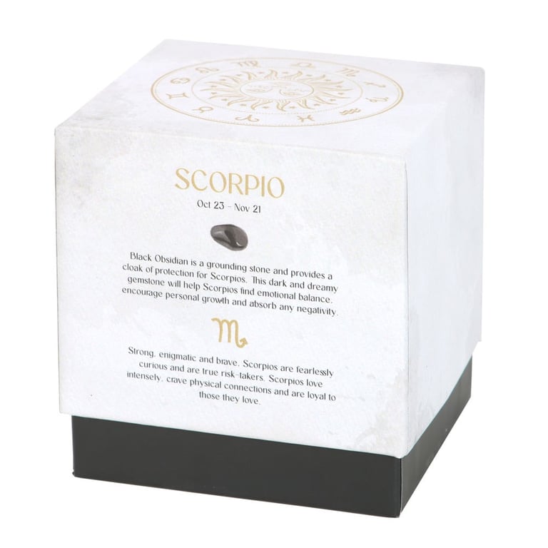 Scorpio Black Oudh Zodiac Candle with Obsidian Gemstone - Emotional Balance and Growth