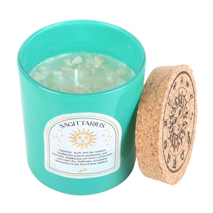 Sagittarius Ylang Ylang & Amber Zodiac Candle - Amazonite Gemstone for Positive Energy and Bravery