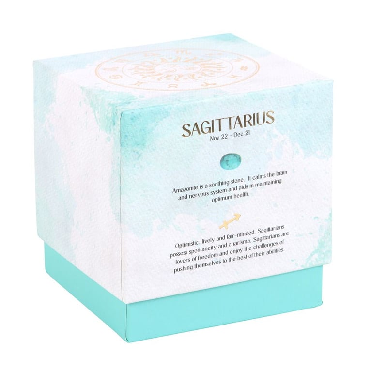 Sagittarius Ylang Ylang & Amber Zodiac Candle - Amazonite Gemstone for Positive Energy and Bravery