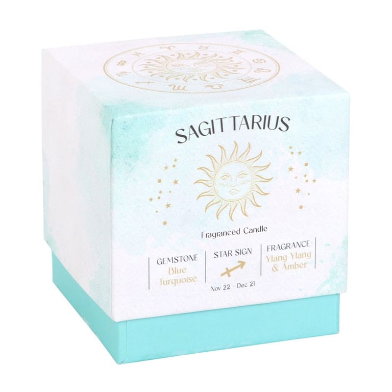 Sagittarius Ylang Ylang & Amber Zodiac Candle - Amazonite Gemstone for Positive Energy and Bravery