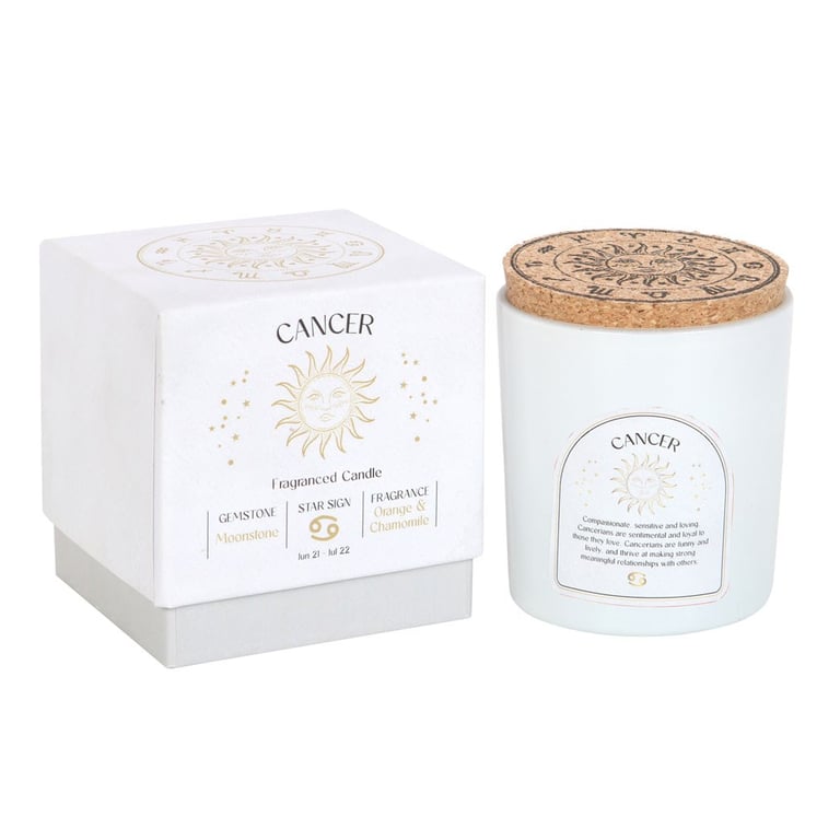Cancer Zodiac Candle - Orange Chamomile Fragrance with Moonstone Healing Stone