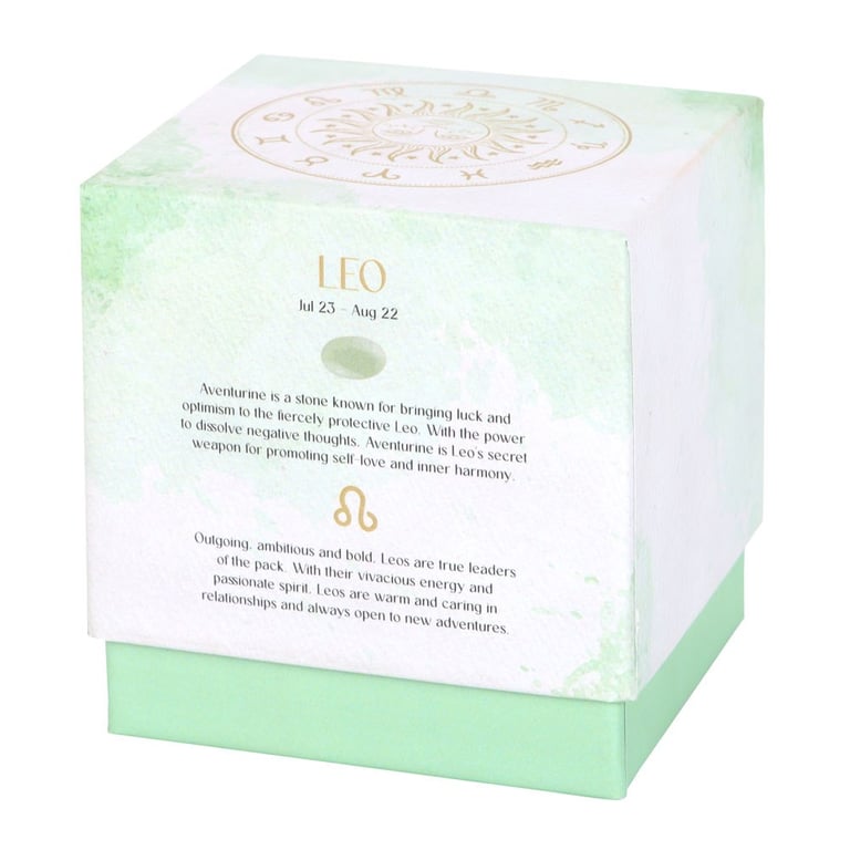 Leo Zodiac Candle - Orange Bergamot Aventurine Gemstone, Promotes Self-Love and Positive Energy