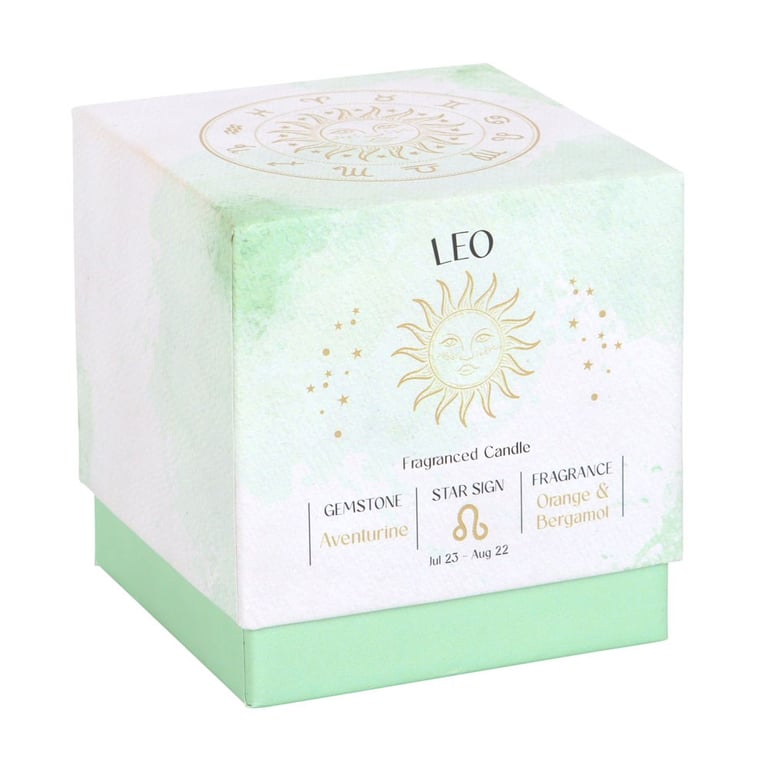 Leo Zodiac Candle - Orange Bergamot Aventurine Gemstone, Promotes Self-Love and Positive Energy