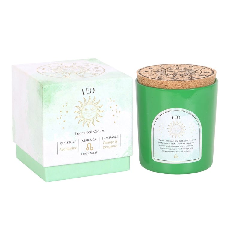 Leo Zodiac Candle - Orange Bergamot Aventurine Gemstone, Promotes Self-Love and Positive Energy