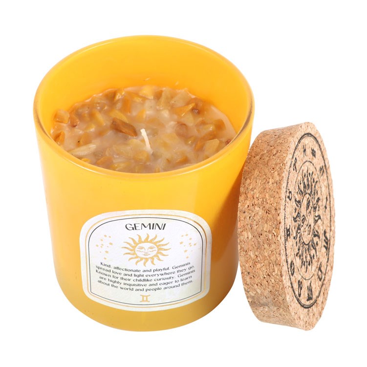 Gemini Zodiac Candle - Lavender & Cedarwood Fragrance with Yellow Jade Gemstone