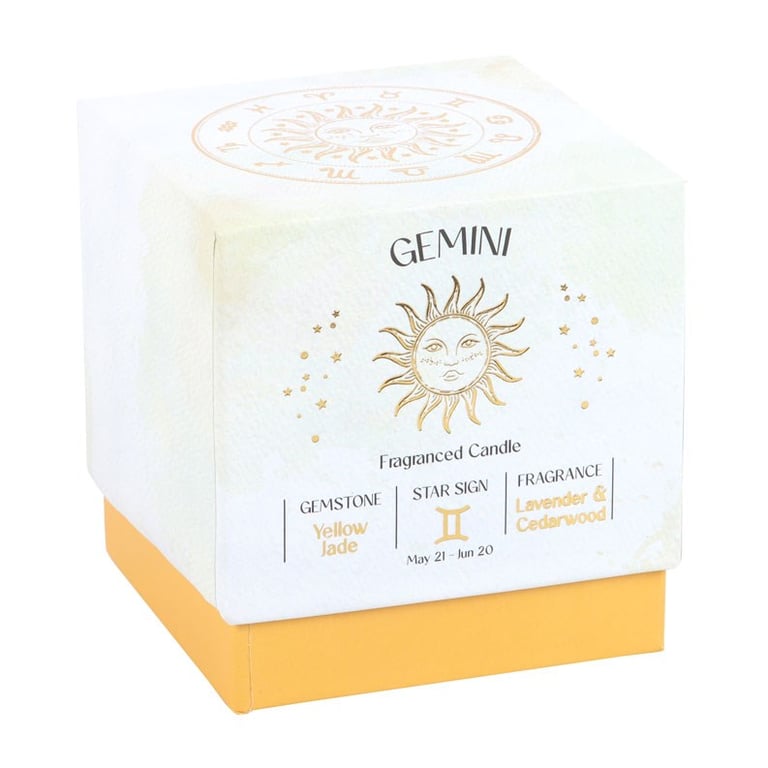 Gemini Zodiac Candle - Lavender & Cedarwood Fragrance with Yellow Jade Gemstone